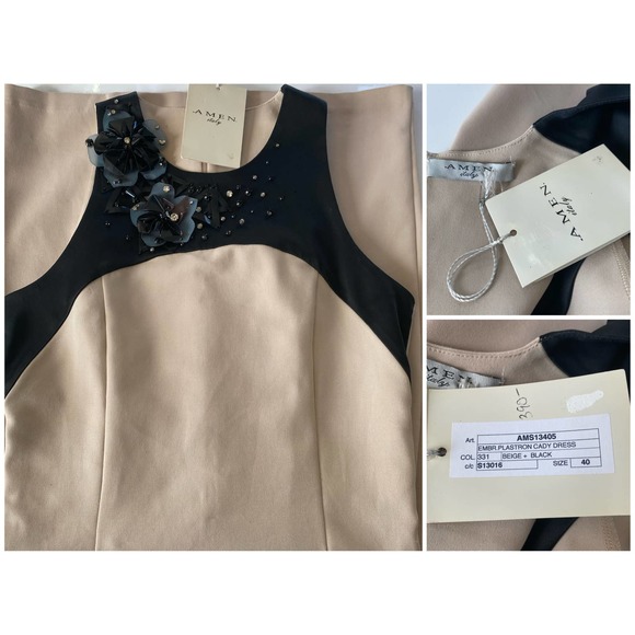 AMEN Beige and Black Embellished Fitted Dress - Picture 12 of 15